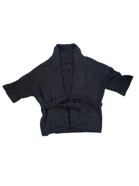 Meg Gray Knit Wrap Cardigan Short Sleeve Belted Cozy Sweater OS